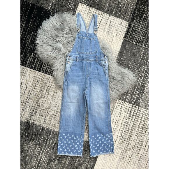 Zara + Disney Mickey Mouse Girl Denim Raw Hem Overalls‎ in Blue Size 13/14 - Picture 1 of 5